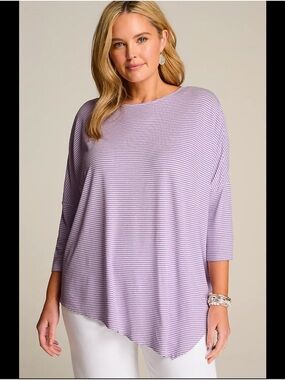 J.Jill Purple Wearever Slub-Knit Asymmetric Dipped-Hem Top - Size L NEW